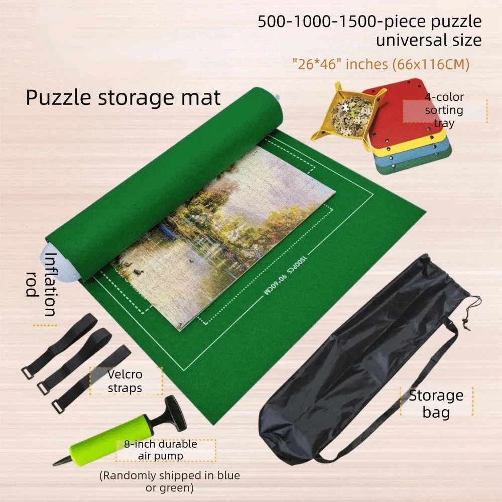 Roll Up Jigsaw Puzzle Storage Mat Set 1500/2000/3000 Pieces Polyester Puzzles Keeper Non-Slip with Inflatable stick
