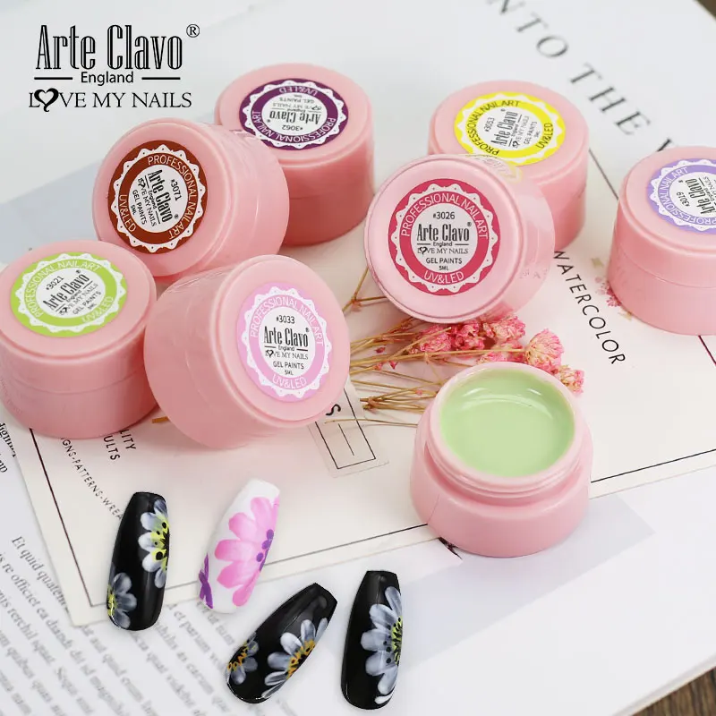 Arte Clavo 5 مللي لون جل الطلاء UV جل طلاء الأظافر نقع قبالة مسمار ورنيش مسمار الفن 38 ألوان بريق مسمار قوس قزح اللوحة هلام