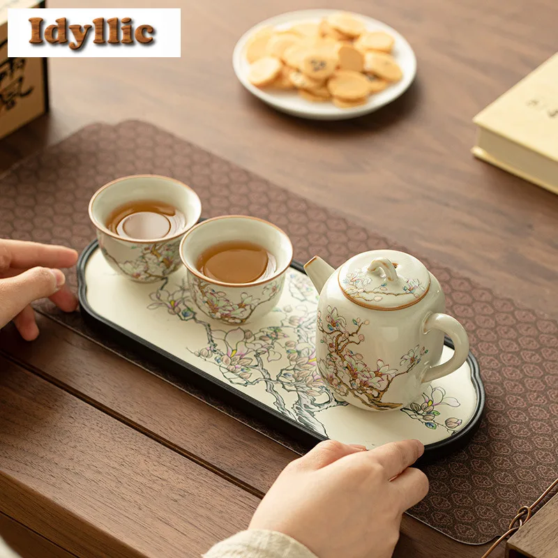 

Ru Kiln Magnolia Blossom Квадратный горшок Чайный сервиз Полный набор Роскошный набор для чайной церемонии Чайник и чайная чашка Набор посуды Товары для рукоделия
