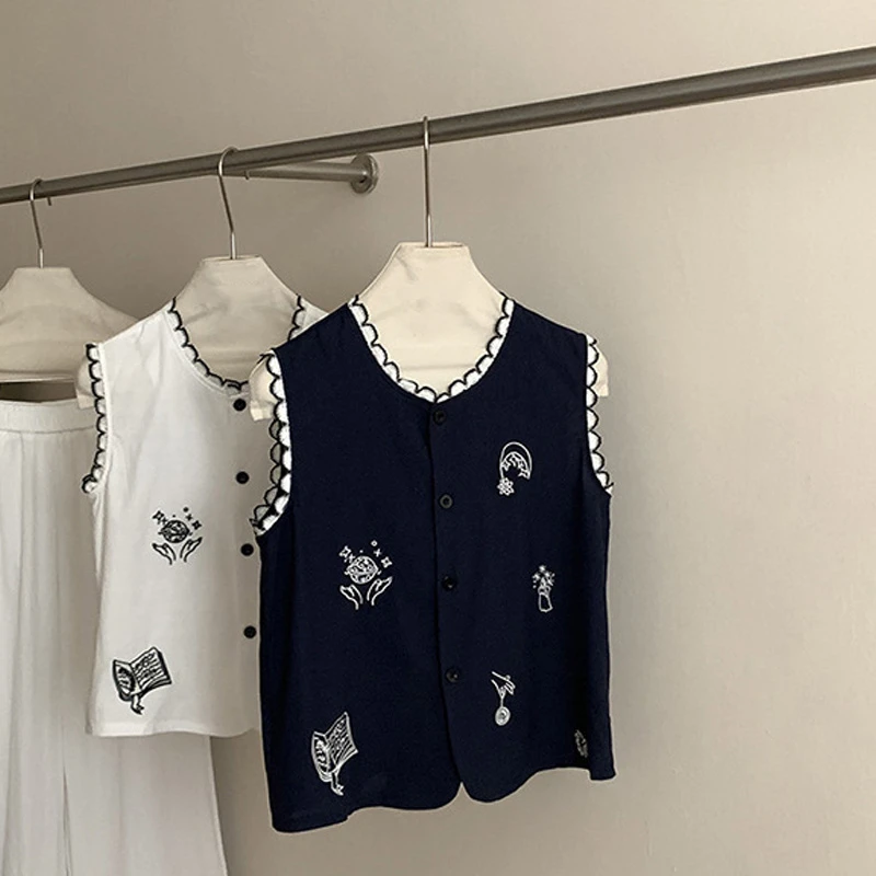 

Retro Splice Lace Svel Vest Men's Casual Summer Korean Sle Age-Defng Leisure Top Trendy Commute round Ne Vest