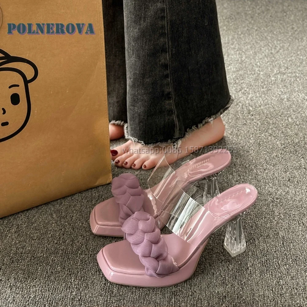 

Transparent Band Woven Platform Slides Open Toe Strange Style Front Strap Slip On Shallow Slippers Sexy Spicy Girl Sandals 2024