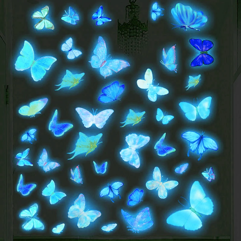 Creative Luminous Blue Butterfly Wall Stickers DIY Glow in The Dark Butterflies Wall Decals Sticker for Bedroom Home Decoration