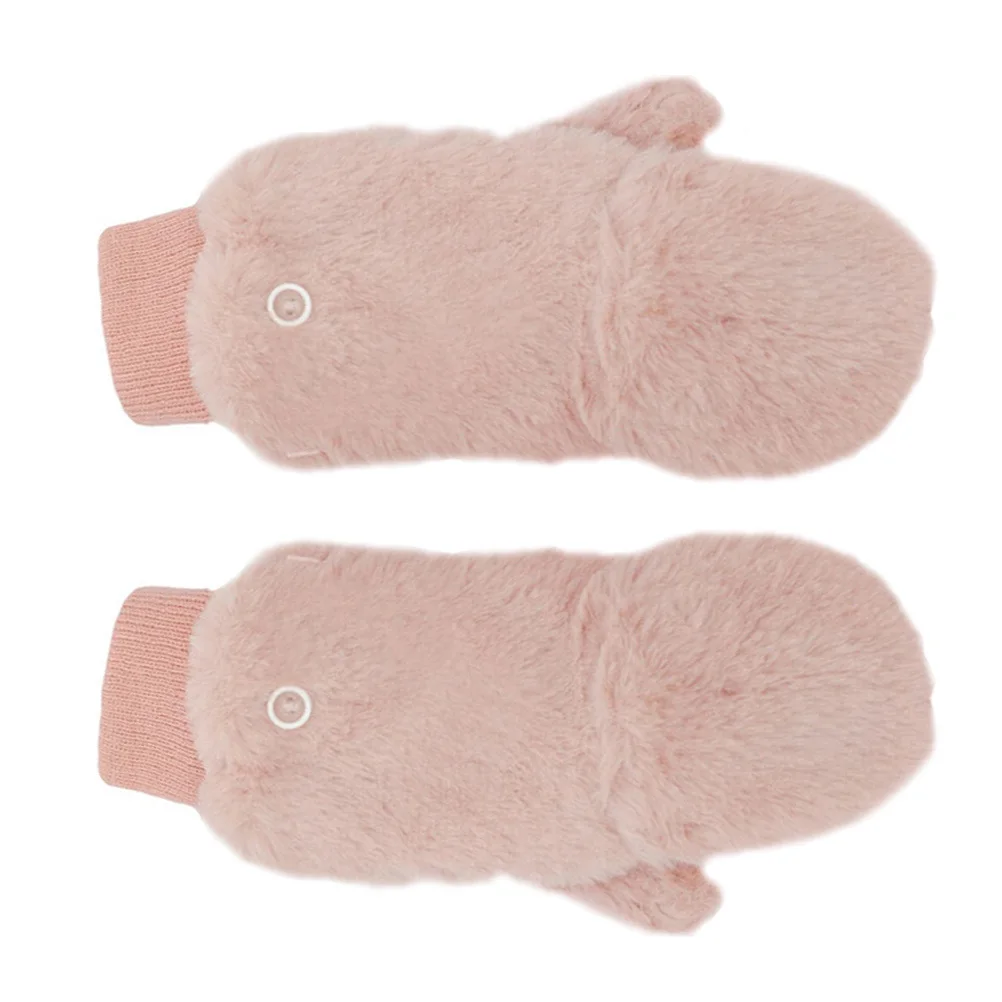 1Pair Cycling Fluff Gloves Flipping Gloves Creative Solid Color Design Winter Warm Keeping Hand Warm Keep Prop