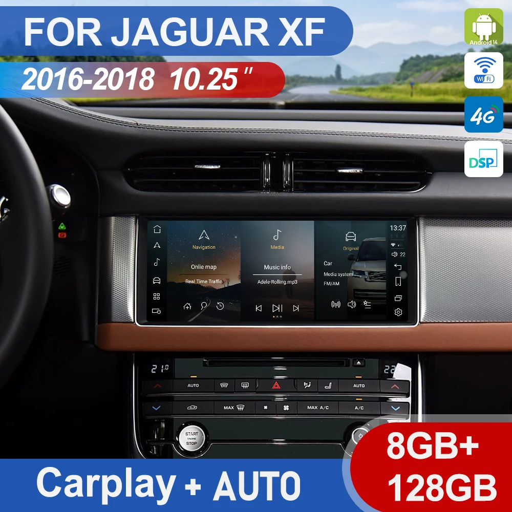 Radio de coche de 10,25 pulgadas para Jaguar XF XFL 2016-2018 Android, GPS y reproductor Multimedia 4G DSP inalámbrico Carplay Auto Original menú OEM