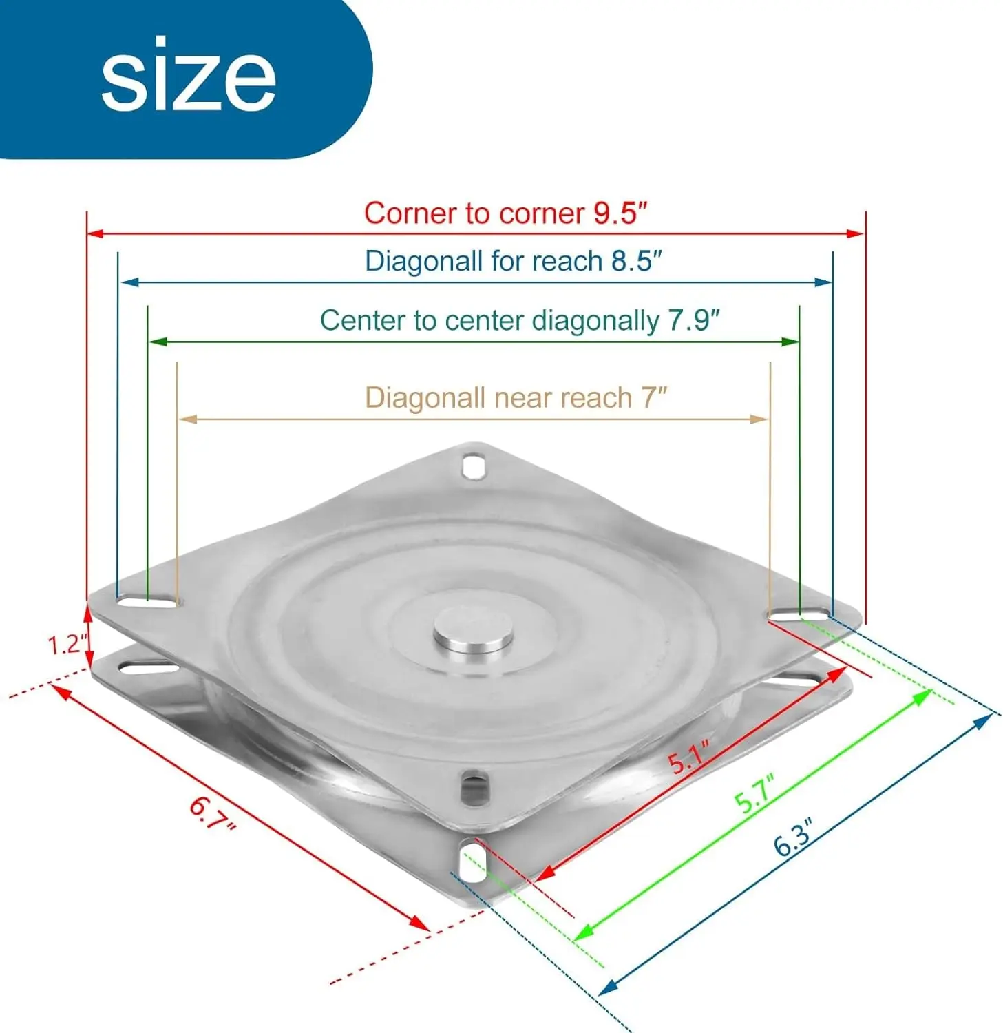 Base giratoria 360° para asiento de barco de pesca – Placa acero - imagen 5