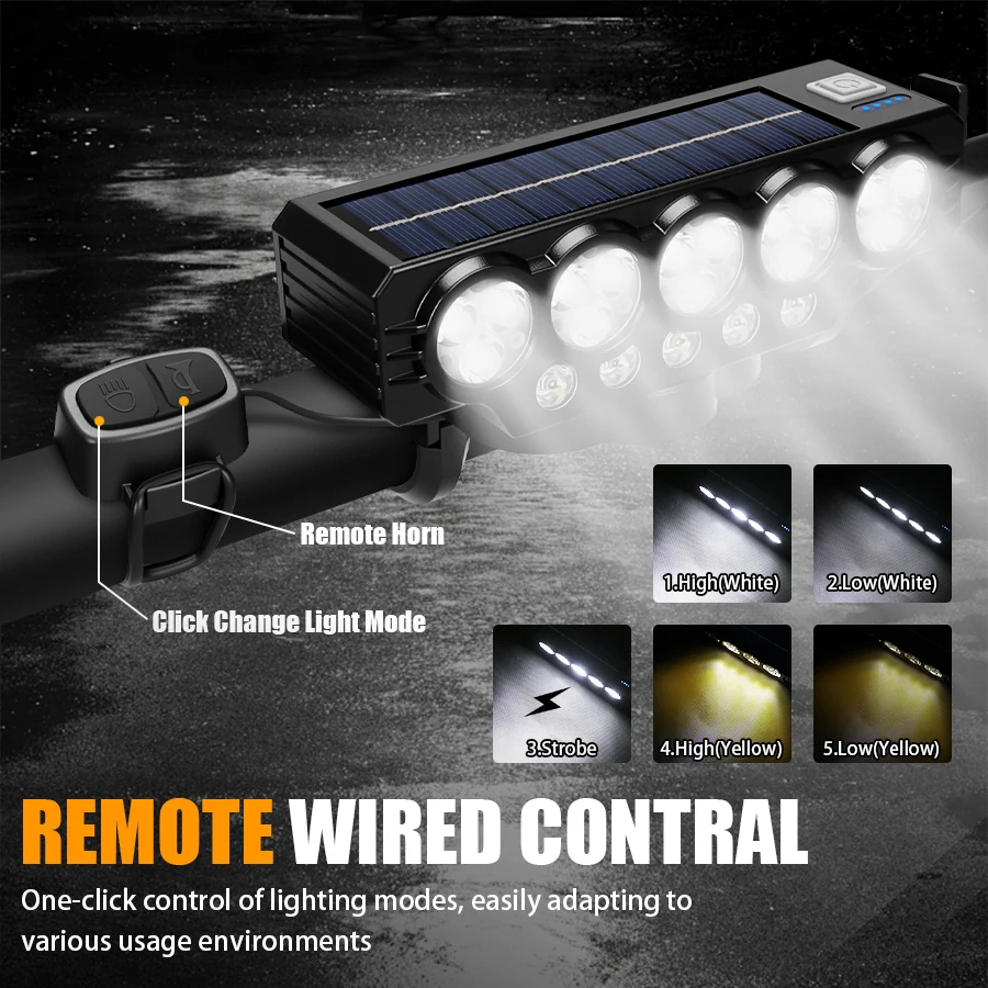 LED Solar Bicycle Horn Light Power Display Cycling Front Lamp Rechargeable High Brightness Bike Headlight Bicycle Accessories image 6