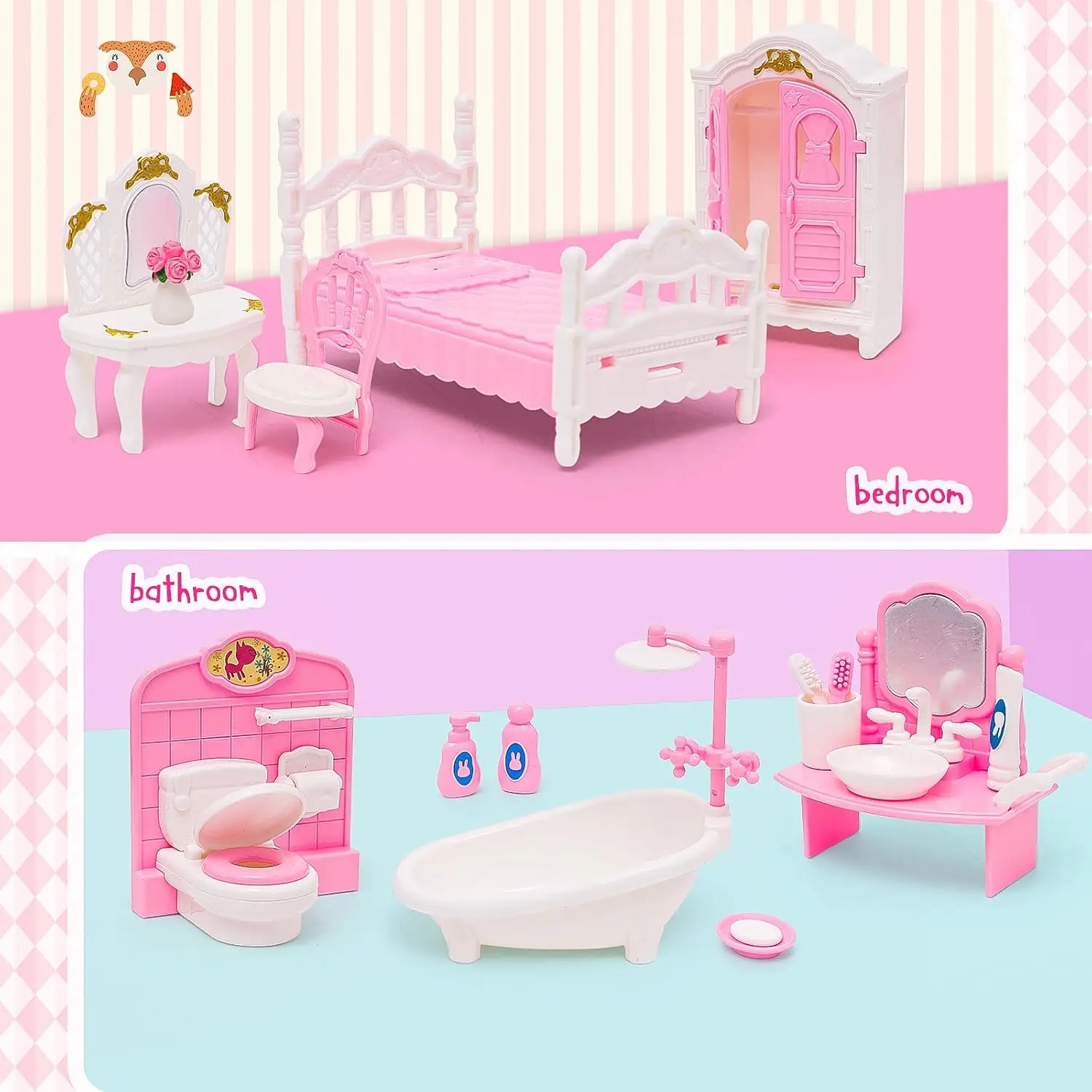 1:12 Casa delle bambole Camion dei gelati Lettino Simulazione Scena in miniatura Display Dessert Auto Letto a castello Bagno Cucina Giocattolo per ragazza