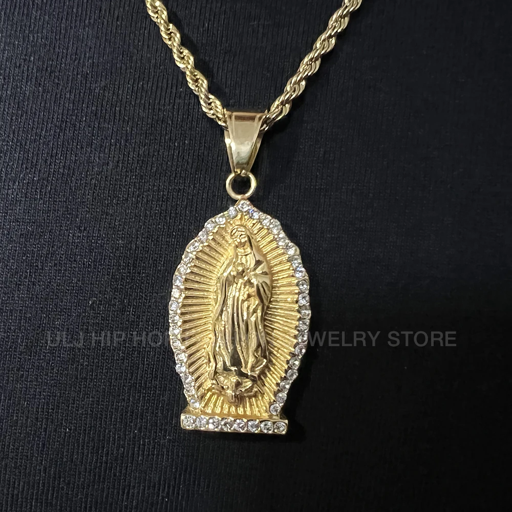 الرجعية الفولاذ المقاوم للصدأ سانت ماري قلادة الراين قلادة للرجال النساء سلسلة الترقوة مقاوم للماء لا مجوهرات الصدأ