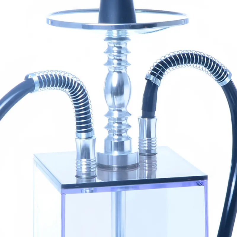 Cube Acrylic Hookah Kit With LED Light 2 Hose Bowl Chicha Nargile Hookahs Narguile Cachimbas Transparent Shisha Box Set