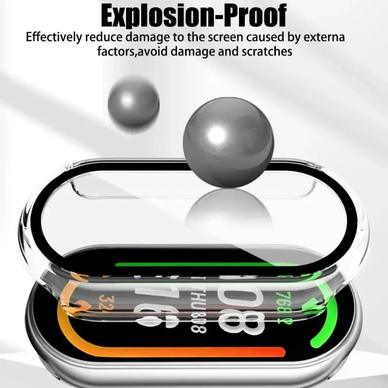 HD Tempered Glass+PC Case For Xiaomi Band 10 9 8 NFC Upgraded Bumper Cover All-around Screen Protective Shell For Mi Band 9 10 8