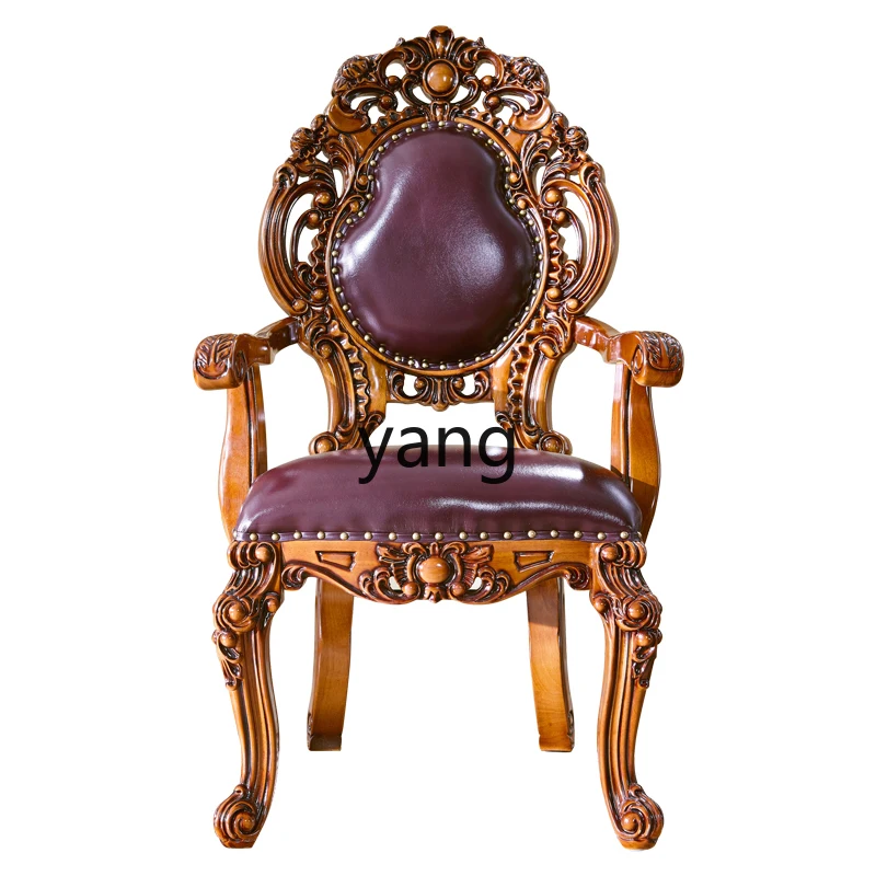 LH all solid wood double-sided carved top layer leather restaurant hotel clubhouse dining table armrest chair