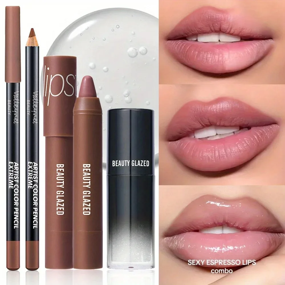 3 Stück/Set feuchtigkeitsspendender Lipgloss, Seiden-Lipliner und matte Lippen-Lippenstift-Kombination, geeignet für eine Vielzahl von Make-up-Stilen,