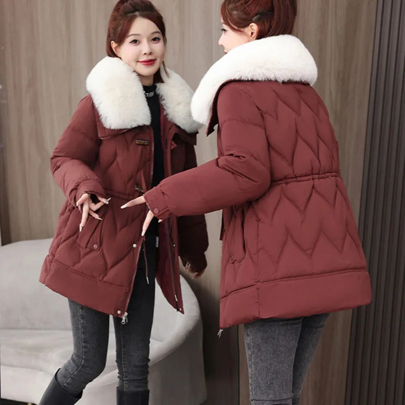 

Осенне-зимние парки, женская хлопковая куртка, толстая теплая куртка средней длины со съемным меховым воротником и лацканами, хлопковая стеганая куртка, женская верхняя одежда