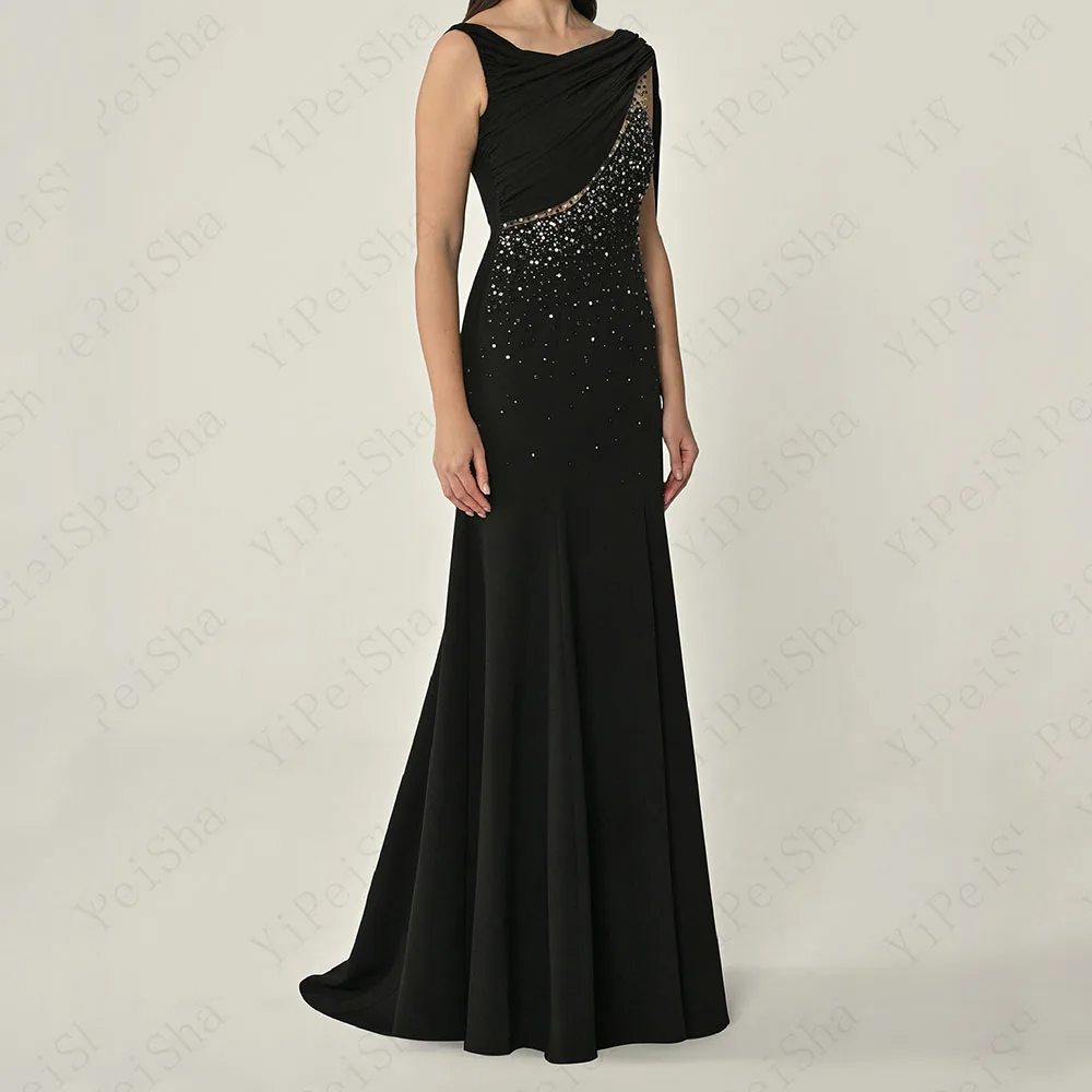 

Customized Mermaid Floor-Length Floor-Length V-Neck Sleeveless Evening Gown Fashion Crystal Simple sStole Draped Party Gown