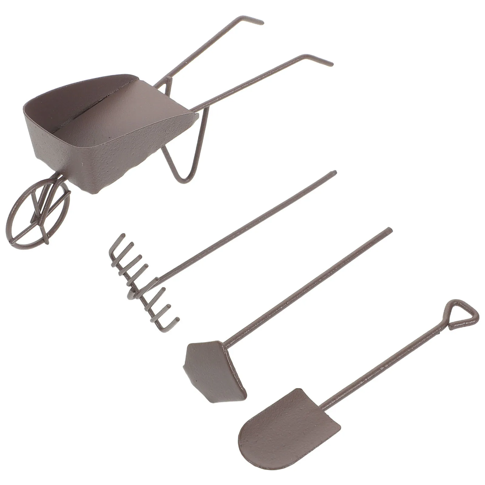 

8pcs Miniature Garden Decoration Small Shovel Rake Hoe Wheelbarrow Mini Cart For Succulent Bonsai Fairy Garden Dollhouse