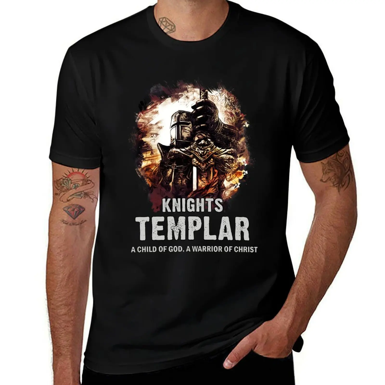 

Knights Templar Motto A Child of GOD a Warrior of CHRIST T-Shirt oversized graphic shirts topping t shirts for men cotton