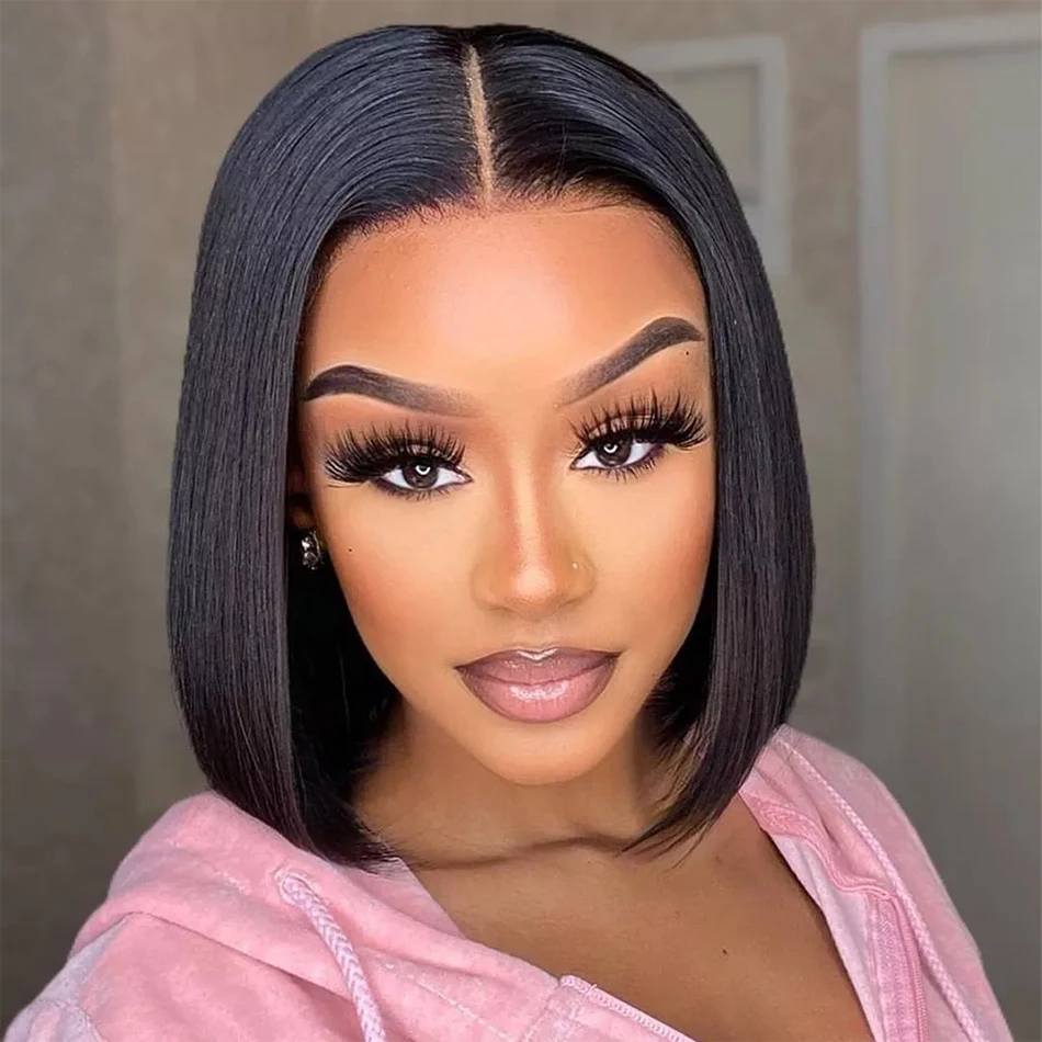 

13x4 Short Bob Wig Lace Front Human Hair Wigs Bone Straight 150% Density Malaysian Remy Bob Human Hair Wigs for Black Women