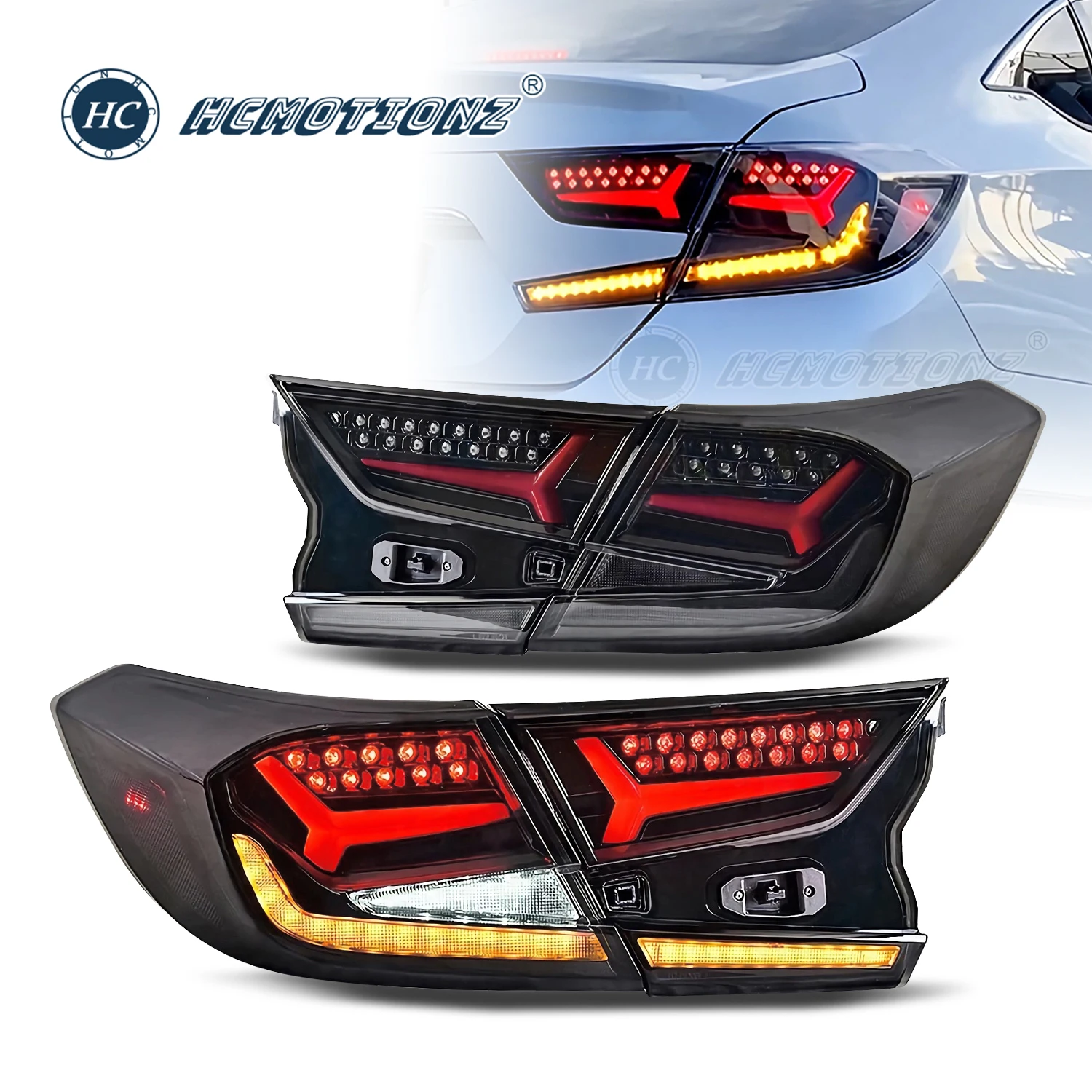HCMOTIONZ Taillights for Honda Accord 2018-2022 LED Rear Lamps Assembly DRL Start UP Animation Lighting System