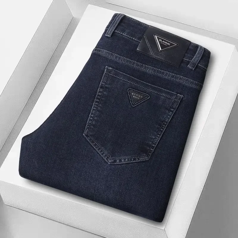 الخريف الشتاء الرجال عادية مستقيم الساق الجينز سميكة مريحة مطاطا سراويل جينز عالية الجودة سليم صالح الرجال الجينز #2