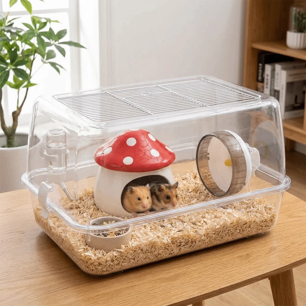 

Creative Mushroom Shaped Ceramic Hamster Hideout Cute Tree Stump Mushroom Cave Chew-Proof Hamster Cooling House Indoor Habitat