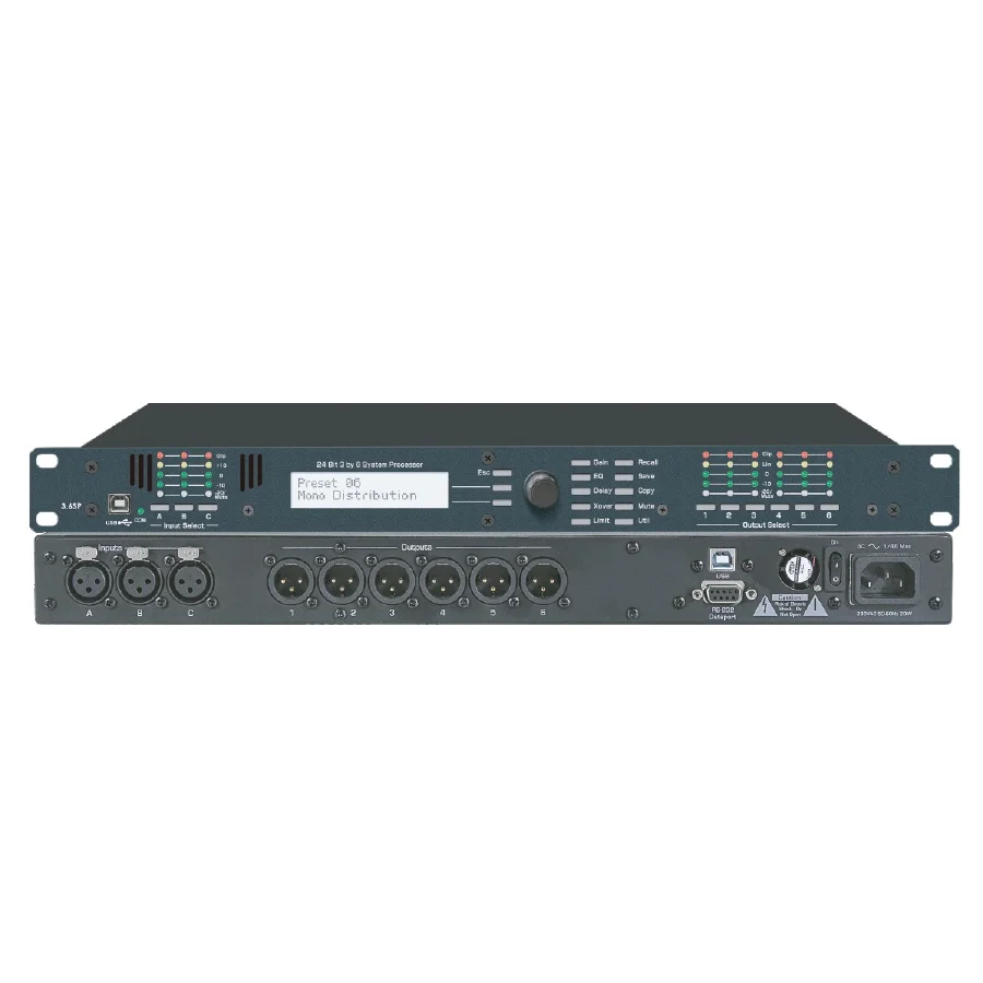 

Professional 24bit 3 by 6 4 by 8 digital audio system processor 4 in 8 out mono distribution crossover dynamic audio management