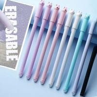 6pcs/set cat neutral erasable pen cute wagging tail cat hot erasable pen eraser student stationery 0.5mm Black blue ink pen