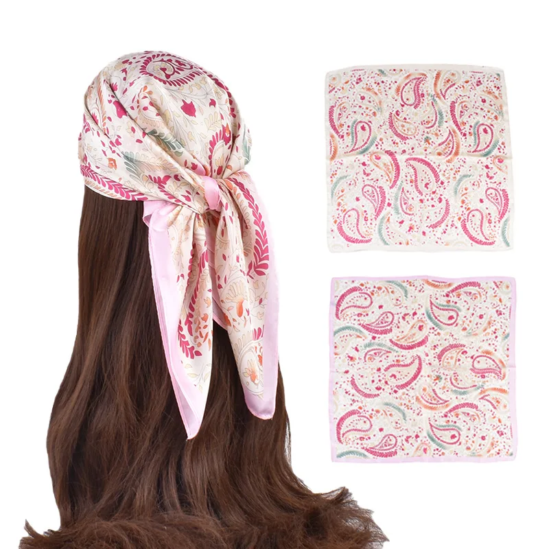 Elegant Cashew Roze Bloempatroon 70Cm Lente En Herfst Nieuwe Vierkante Sjaal Tweekleurige Cashewnoot Groothandel Dames Mode Sjaal