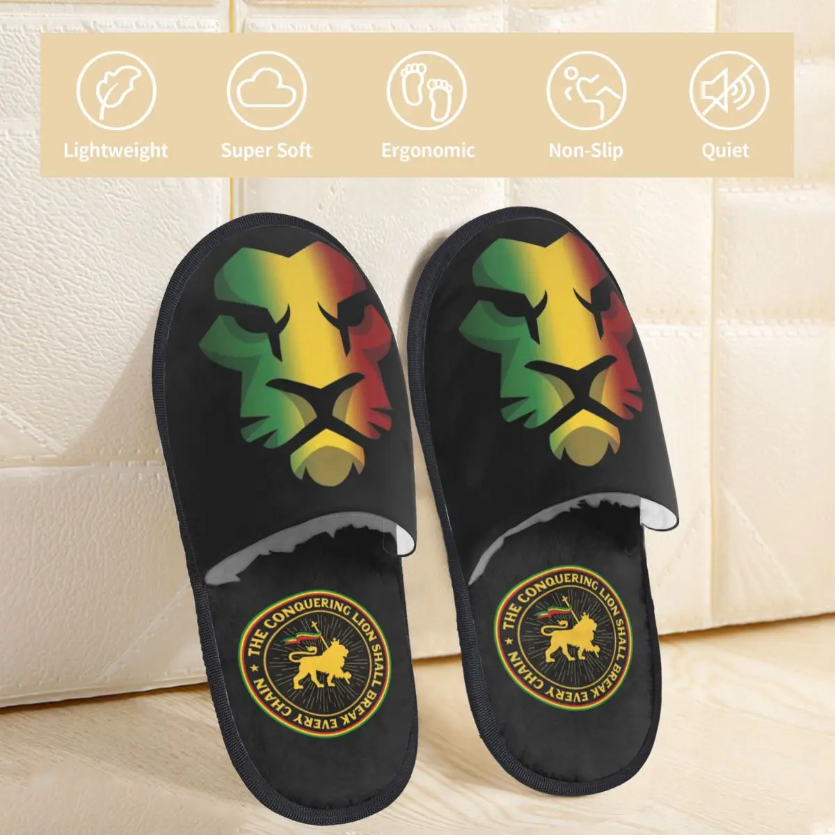 Jamaica Lion Of Judah Rastafari Rasta House Slippers Living Room Rastaman Jamaican Cozy Household Fur Slippers Slides Non-skid