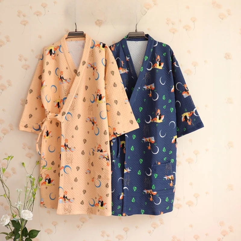

Japanese Sle Thiened Long Cotton Spwear Couples Bath Robe Home Clothes Men's Pyjamas Women's Kimono Sle Sp Dr