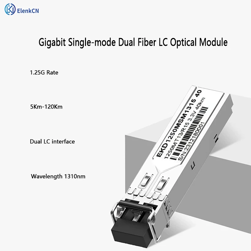 Wtyczkowy moduł optyczny 1.25G SFP z podwójnym interfejsem LC jednomodowy podwójny światłowód 1310nm 10-120km gigabitowy moduł optyczny