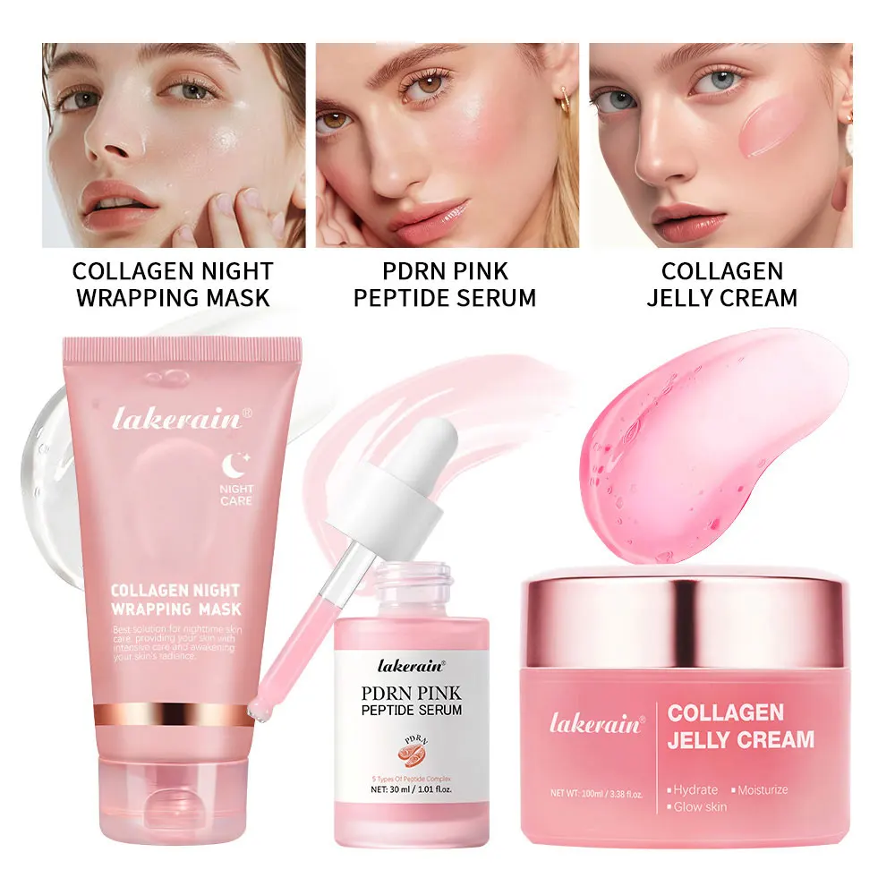 Set de Crema de Colágeno en Gel, Mascarilla Peel-Off y Esencia de Colágeno de Salmón, Combo para el Cuidado Facial Reafirmante, Hidratante y Calmante