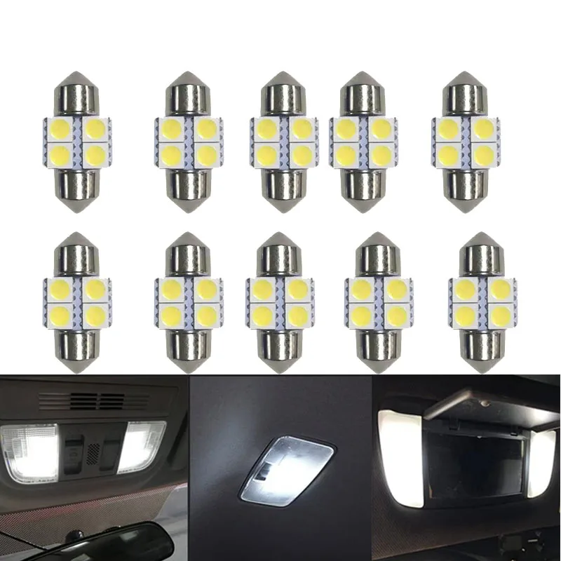 10 Buah Bola Lampu LED DE3021 DE3022 28Mm 29Mm Bola Lampu Festoon Lampu Mobil Interior Dome Map Membaca Pelindung Matahari Lampu Cermin Rias