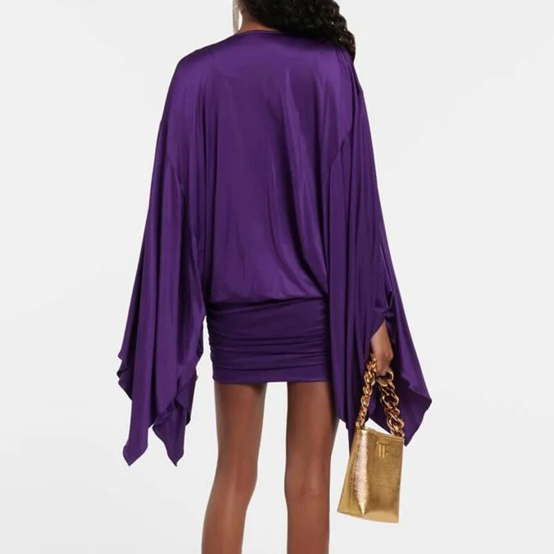 Robe en Satin à col pivotant, Mini robe de soirée, vêtements d'automne pour femmes, tenues de luxe, Sexy, moulante, plissée, 2025