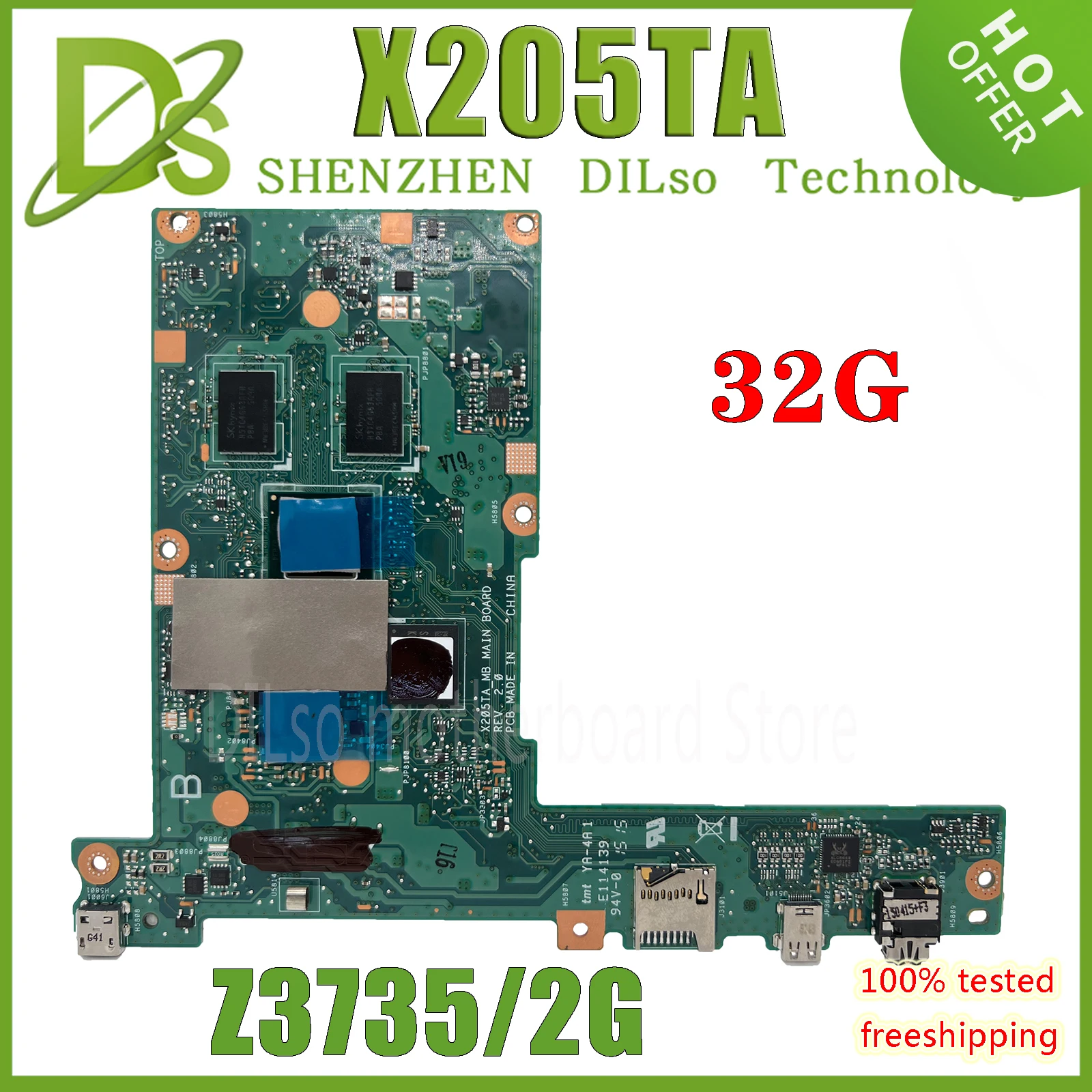 KEFU  X205T Laptop Motherboard For ASUS X205TA X205TAW Mainboard Z3735 32G/64G SSD 2G-RAM 100% Tested Fast Ship