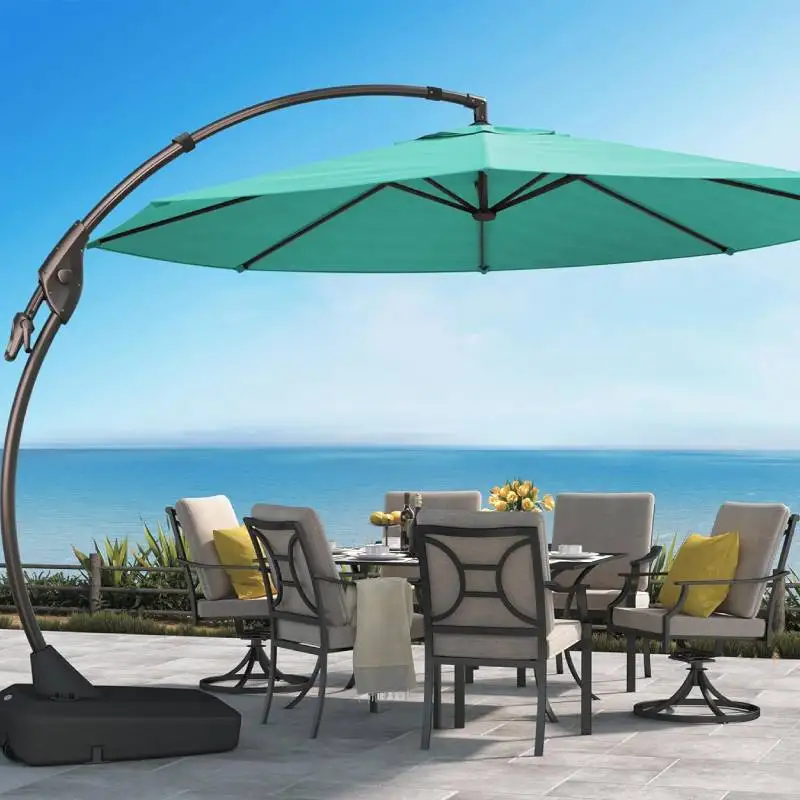 

12FT Outdoor Offset SUNBRELLA Umbrella , Large Round Aluminum Cantilever Umbrella with Base for Garden Deck Poolside