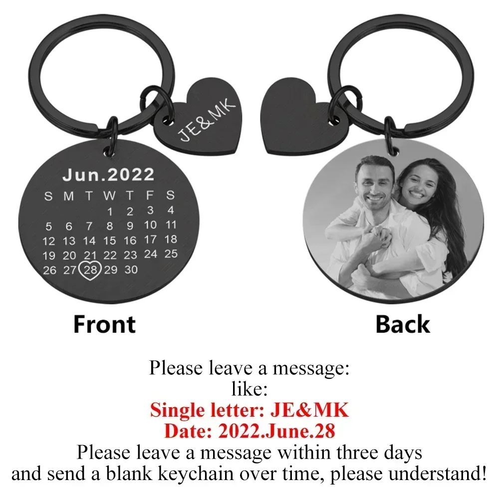 Couple Keychain Customization Photo Stainless Steel Keychains Laser Diy Engraving Name Date Custom Gift Key Accessories Keyring