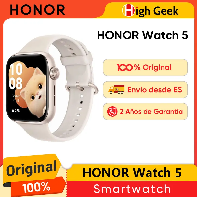 Versión Global HONOR Watch 5 Smartwatch Seguimiento GPS preciso Escaneo rápido de salud Pantalla grande de 1,85 pulgadas Batería de larga duración de hasta 15 días Compatible con GPS IP68