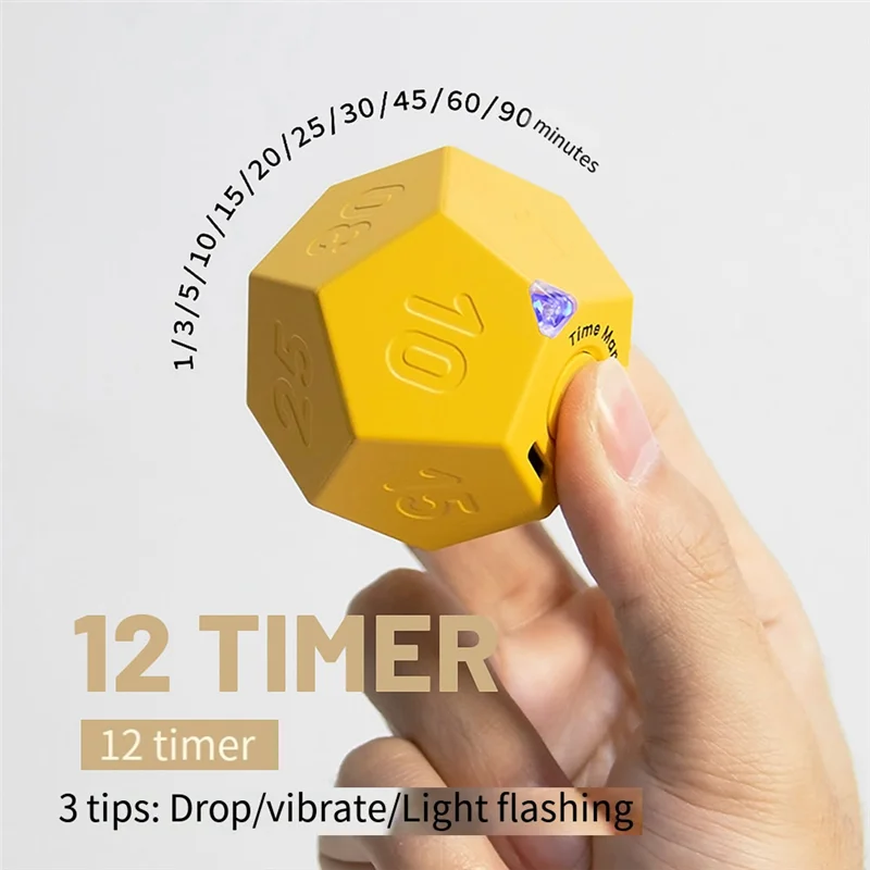 VVNB-Mini Timer Rotate Dodecagon Rechargeable Timer Sound Vibrate Light Alarm Flip Timer Countdown For Timemanager
