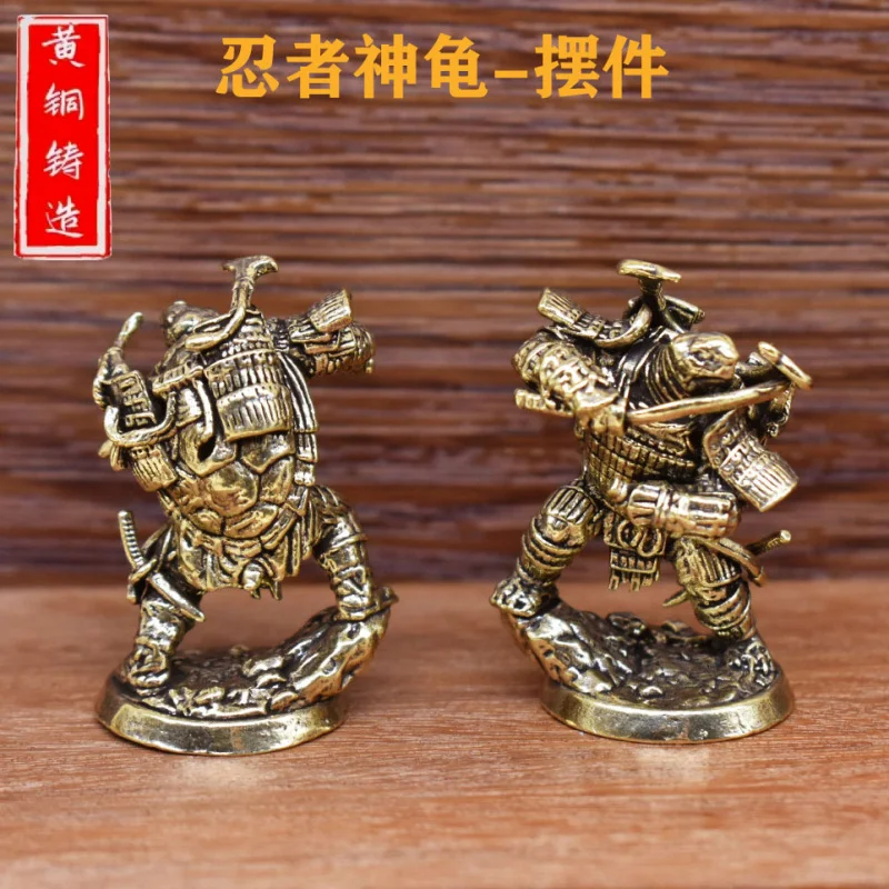 Brass Japanese Style Ninja Turtle Warrior Soldier Model Figurine Creative Ornament Copperware Instant Win Craft