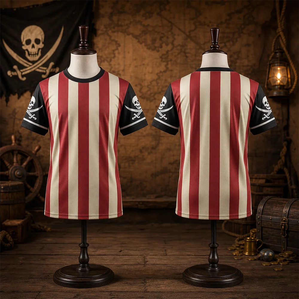 Unisex Piratenkapitän Halloween Cosplay Party T-Shirt Schnelltrocknend Atmungsaktiv Bedrucktes Sport-Oberteil für Eltern und Kinder für den täglichen Outdoor-Gebrauch – Detail 4
