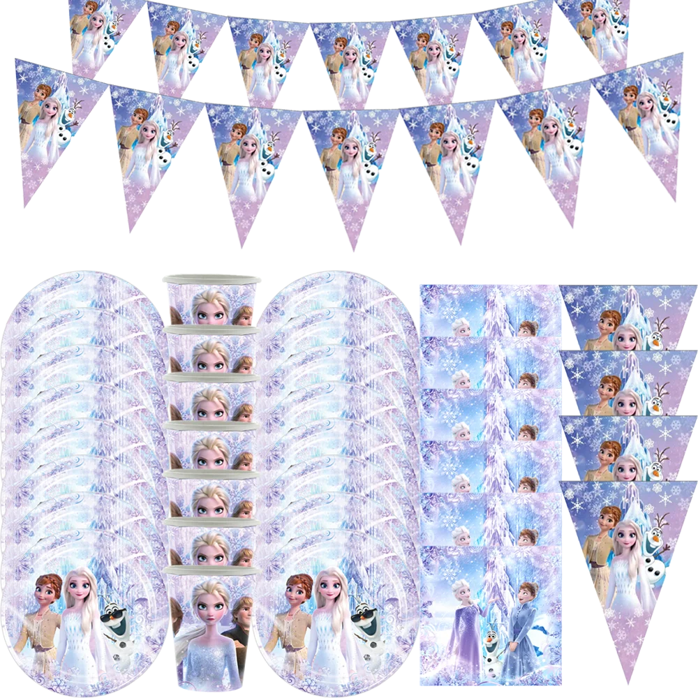 

Disney Frozen Theme Party Disposable Tableware Anna and Elsa Decoration Napkin Paper Cup Plate Girl Baby Shower Party Supplies