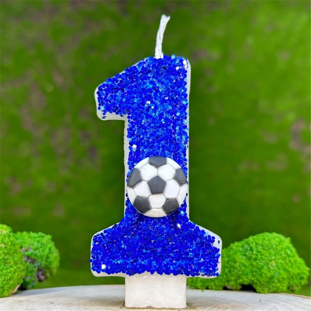Creative Digital Candles Football Theme Birthday Cake Party Decorative Candles Blue Sequin Numbers 0-9 Candles Home Decoration