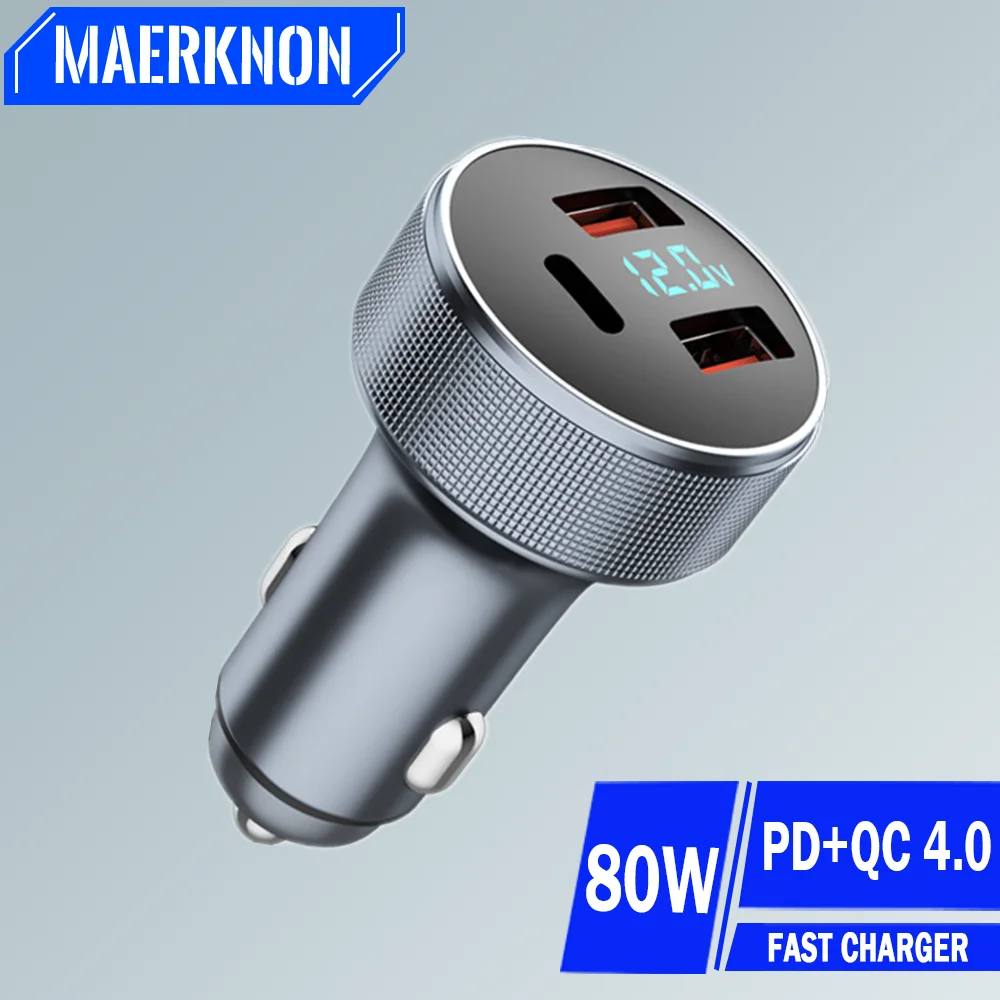 PD 80W USB Car Charger Fast Charging QC 4.0 Type C Car Phone Charger Adapter For Iphone 13 14 15 Pro Xiaomi 13 Samsung Huawei