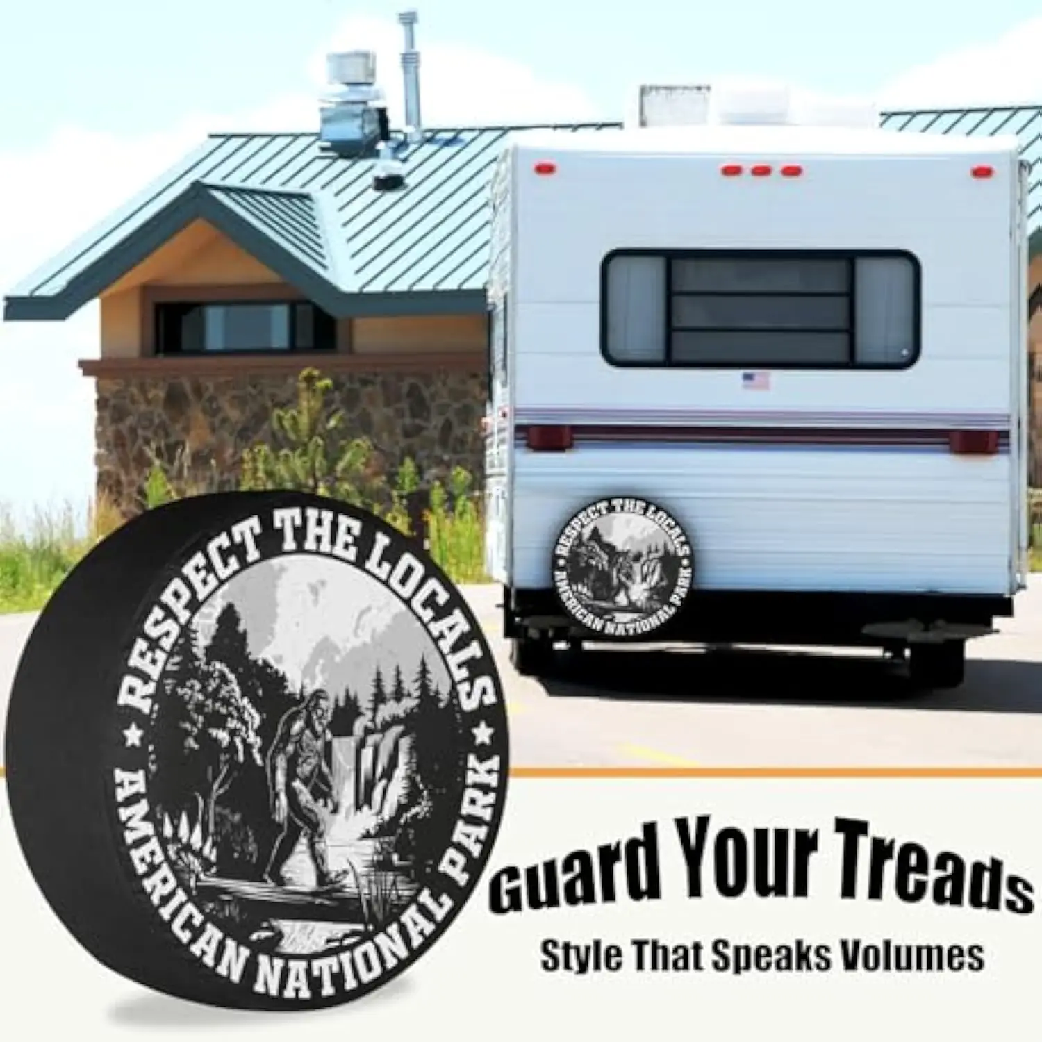 Respect The Locals Bigfoot Spare Tire Cover Weatherproof Camper RV Trailer Accessory