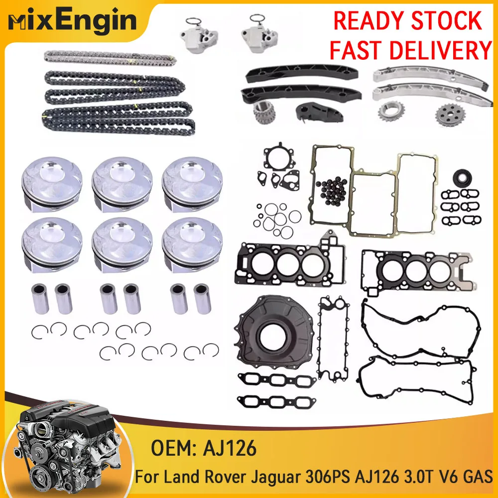 

Engine Head Gasket Set Timing Chain Kit & Piston Set Fit 3.0 T 2995CC V6 GAS For Land Rover Range Rover Jaguar 306PS AJ126 3.0T