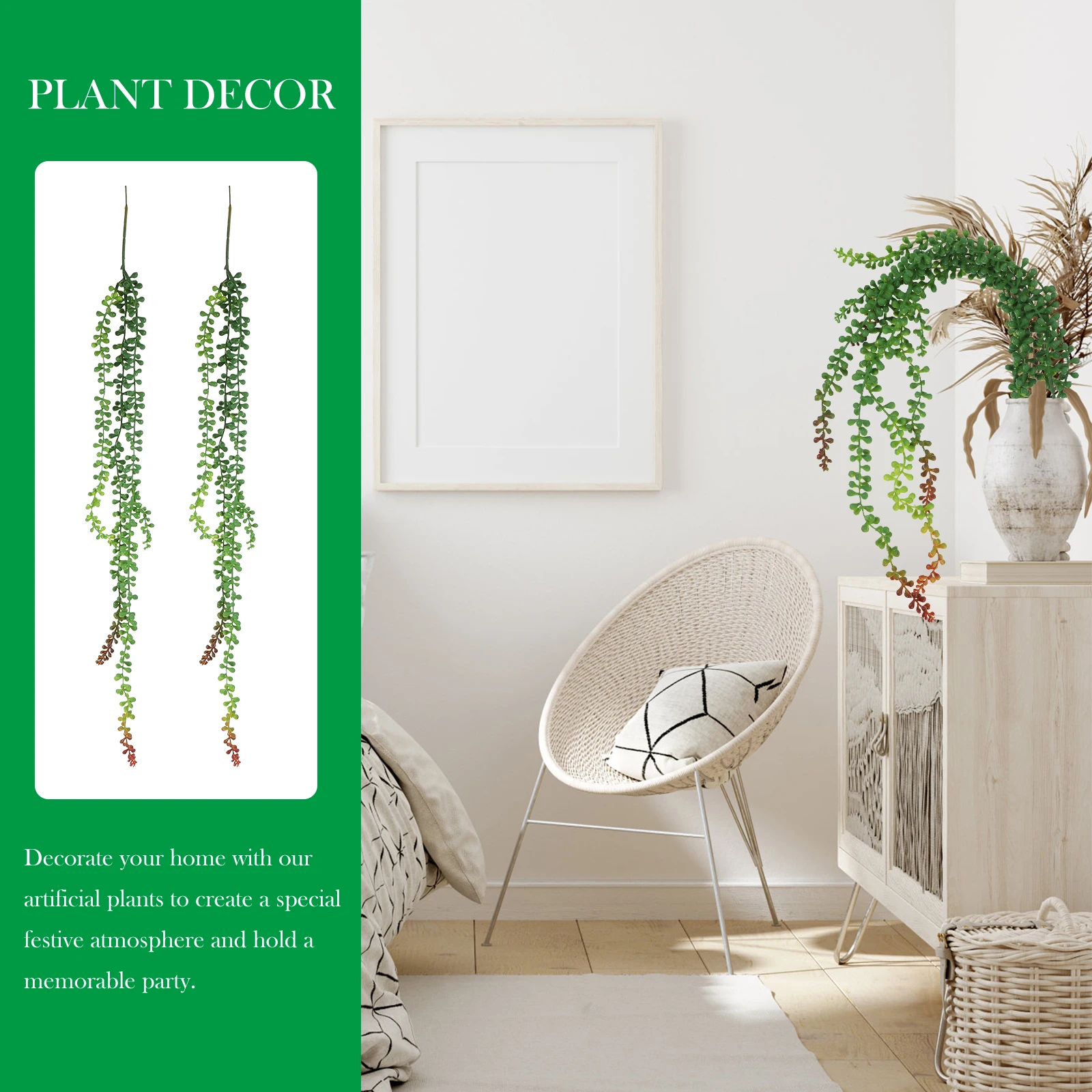 

2pcs Fake String Of Pearls Artificial Hanging Plant Lifelike Greenery Wall Decoration For Home Office Balcony Faux Succulents