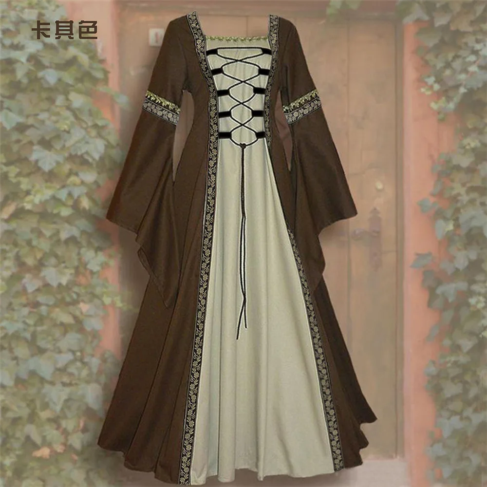 Women Celtic Medieval Floor Length Dress Cosplay Costumes Carnival Middle Ages Stage Performance Gothic Court Victoria Dresses