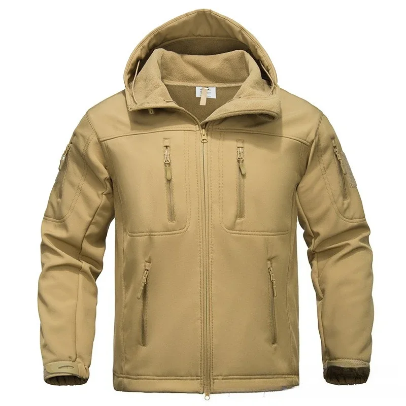 

2026 New Men's Softshell Fleece-Lined Shark Skin Outdoor Jacket Winter Thermal Tactical Windproof Water Resistant Hoodie Warm