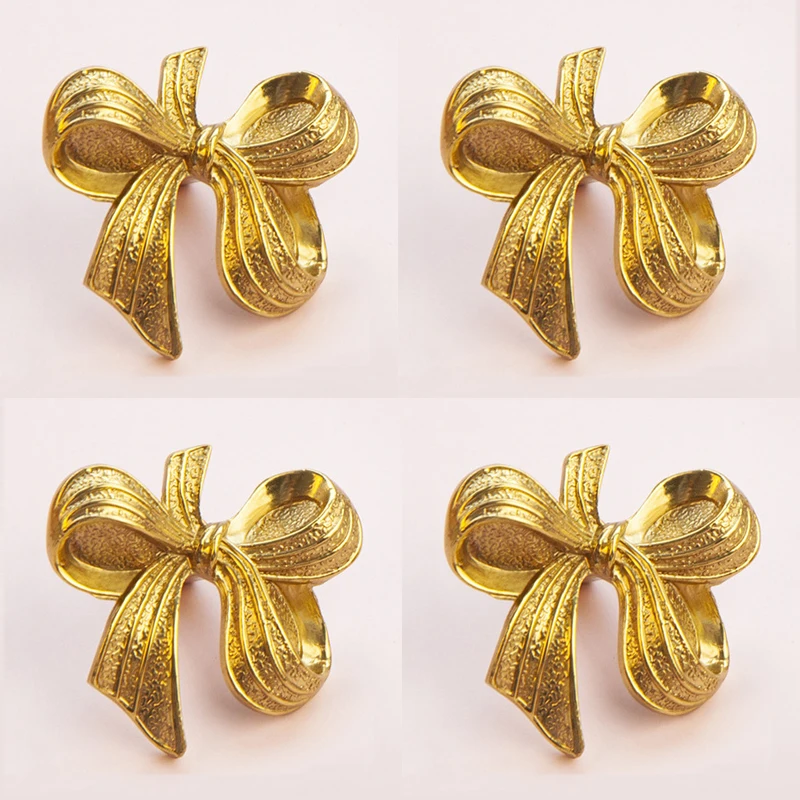 Retro 4PCS Pure Brass Bowknot Decorative Furniture Pulls Handles Drawer Knobs Cupboard Wardrobe Kitchen Dresser TV Cabinet Pulls