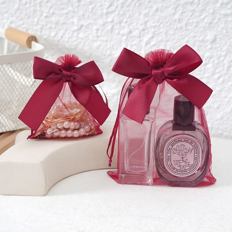 50 teile/los Bowknot Organza Geschenk Tasche Mehrfarbige Kordelzug Weihnachten Hochzeit Süßigkeiten Geschenk Tasche Kosmetik Parfüm Exquisite Verpackung – Detail 6